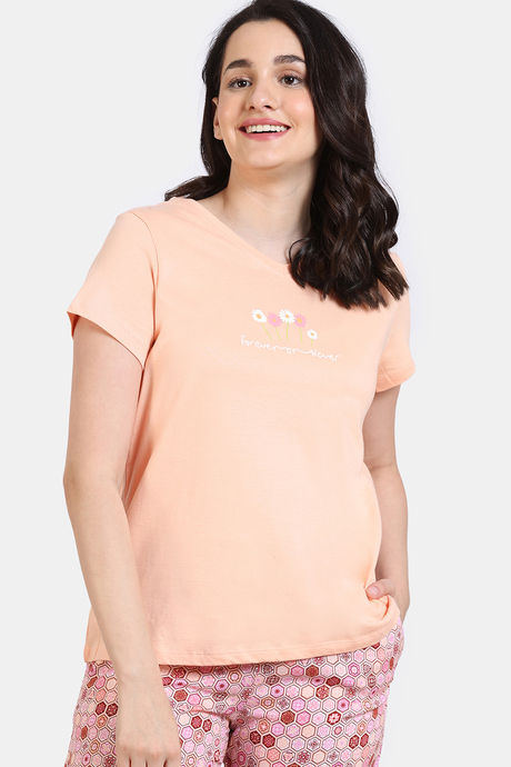Zivame Bloom Hive Knit Cotton Sleep Top - Prairie Sunset — image 2